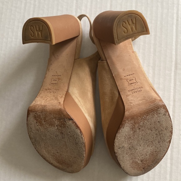 Stuart Weitzman Peep Toe Platform Slingback Heel Sz 8 M Suede Shoes - Picture 5 of 5